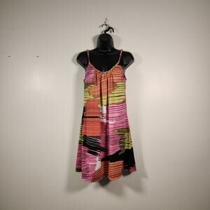 MSK Mini Dress Womens M Neon Pink Orange Gold Chain Straps Coconut Girl Malibu